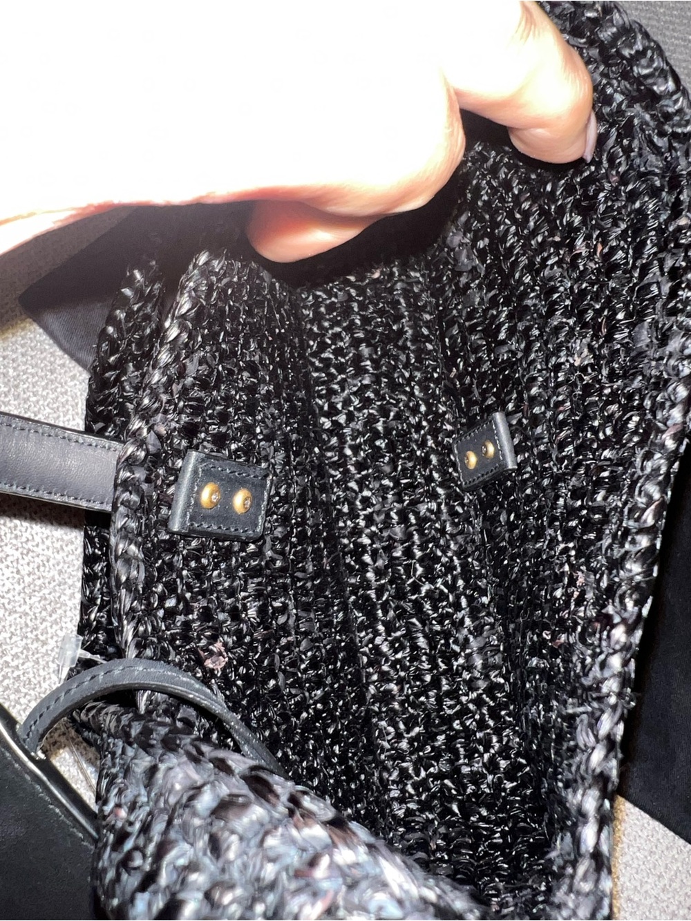 NEW SAINT LAURENT Women's Le 5 À 7 Leather - Black Trimmed Raffia Mini Hobo Bag - Picture 11 of 14